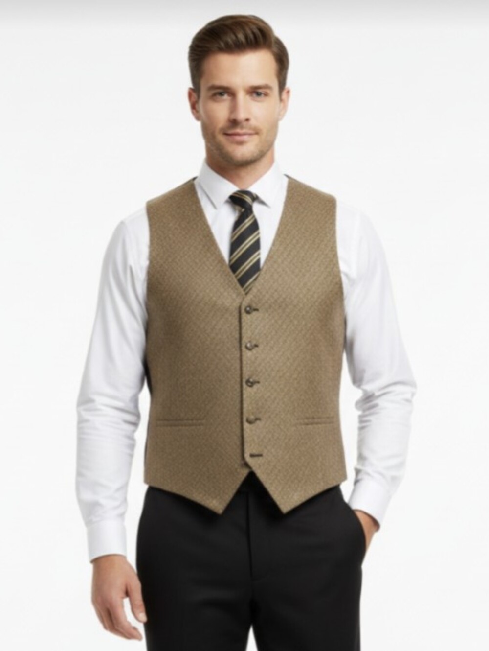 BRACCI! GORGEOUS GOLDEN METALLIC WOVEN LOOK WEAVE FORMAL MEN'S VEST! SZ L